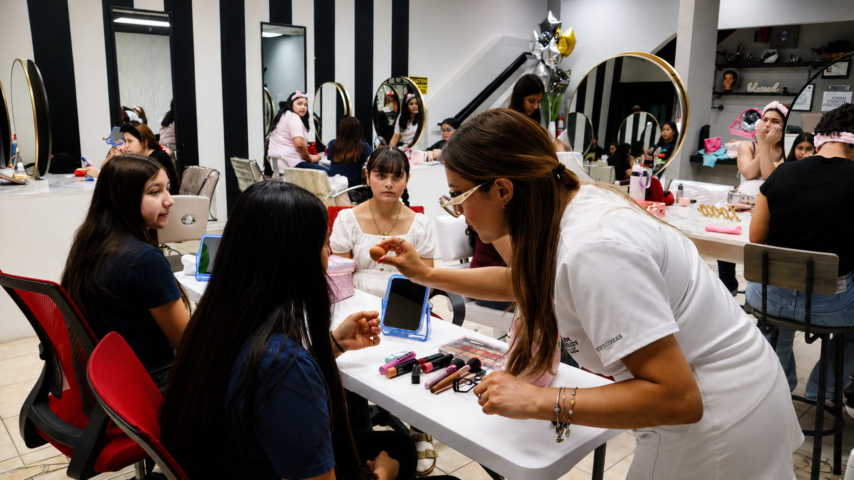Young students exploring beauty at a youth camp